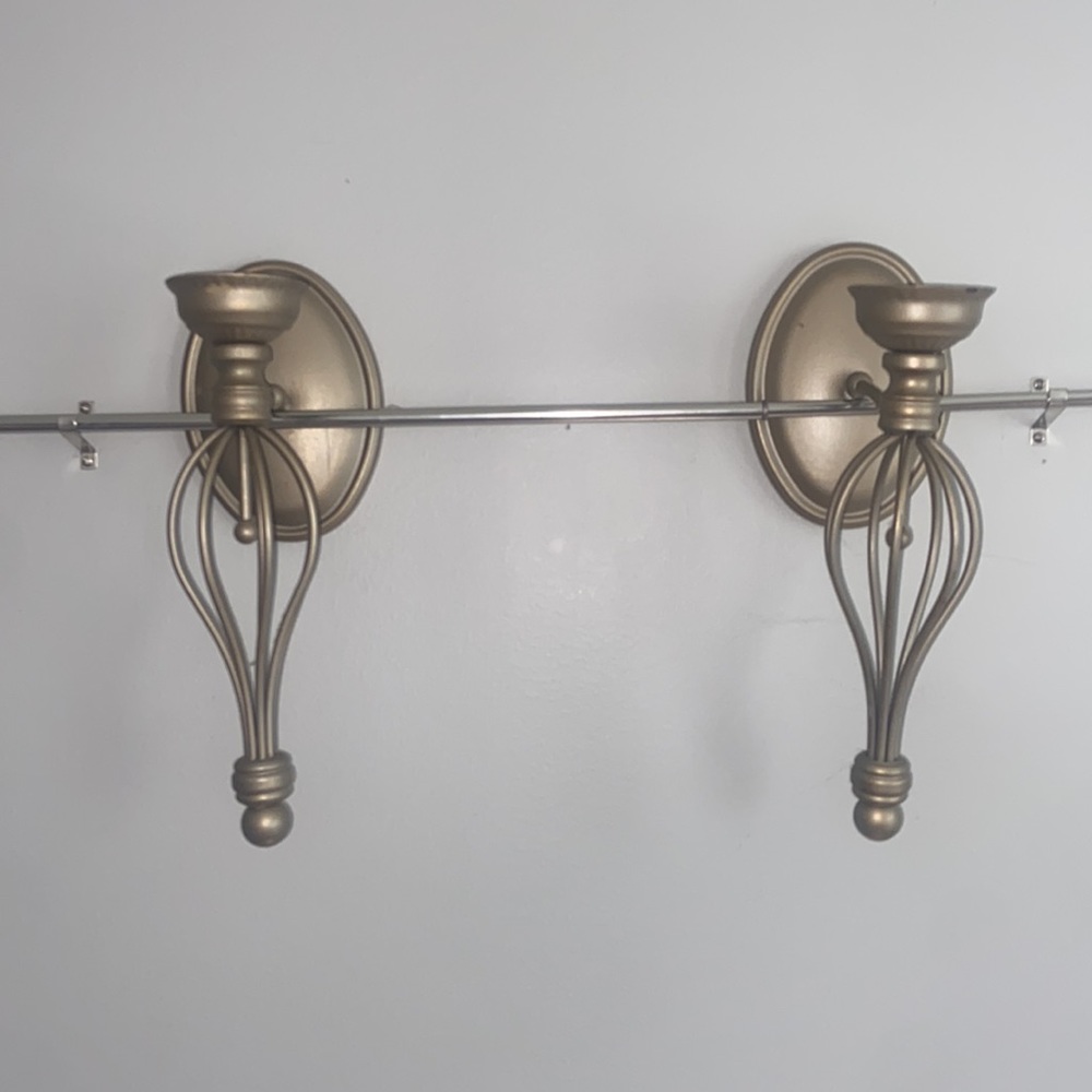 Vintage Home Interiors Set of 2 Gold Heavy Metal Wall Sconces Candle Holder 2001